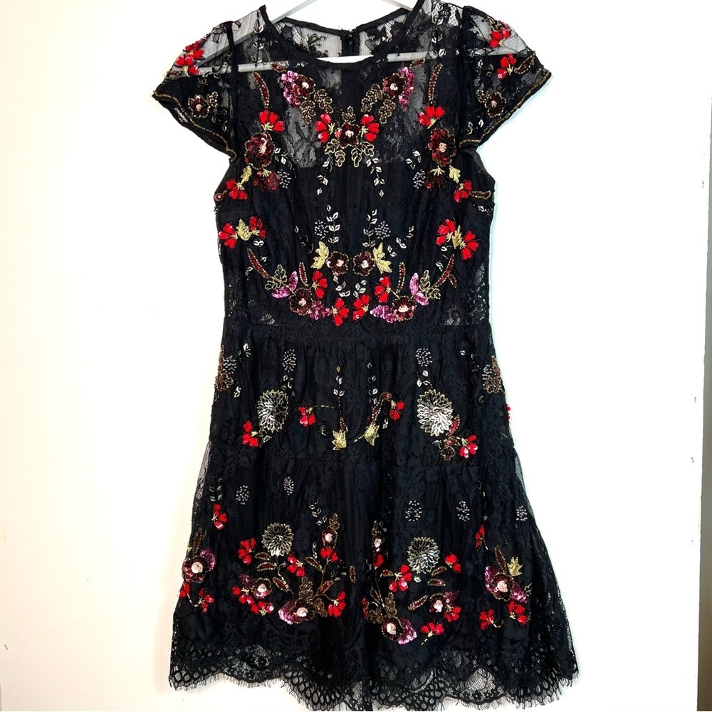 Parker NY Janina Sequin Lace Dress Black Size Small - Picture 3 of 14